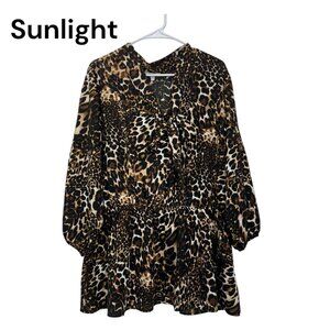 MHPCollection Women 3X Peplum Animal Print Leopard Pattern Top Blouse Tie Collar